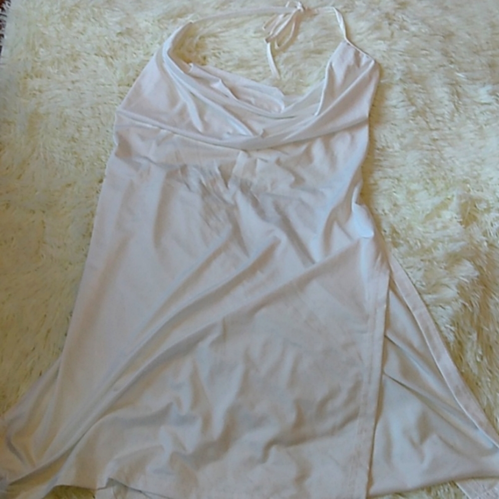 Swimsuit cover up white halter with slits on the sides